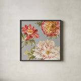 Mixed floral IV Crop II Gray II by Danhui Nai. Shown in a sleek black glass frame for a contemporary gallery look. Available as an archival giclee rolled canvas, fine art paper, or poster print. SKU 35574a.