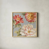 Mixed floral IV Crop II Gray II by Danhui Nai. Shown in a natural wood glass frame for a timeless modern aesthetic. Available as an archival giclee rolled canvas, fine art paper, or poster print. SKU 35574a.