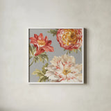 Mixed floral IV Crop II Gray II by Danhui Nai. Shown in a crisp white glass frame for a clean and minimalist style. Available as an archival giclee rolled canvas, fine art paper, or poster print. SKU 35574a.