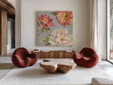 Mixed floral IV Crop II Gray II by Danhui Nai. Shown as extra-large giant wall art in a modern living room. Available as an archival giclee rolled canvas, fine art paper, or poster print. SKU 35574a.