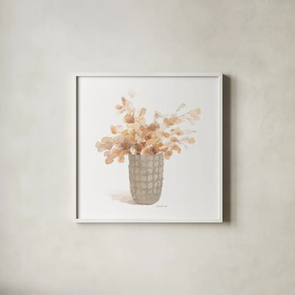 Modern Floral Boho I by Danhui Nai. Shown in a crisp white glass frame for a clean and minimalist style. Available as an archival giclee rolled canvas, fine art paper, or poster print. SKU 73229a.