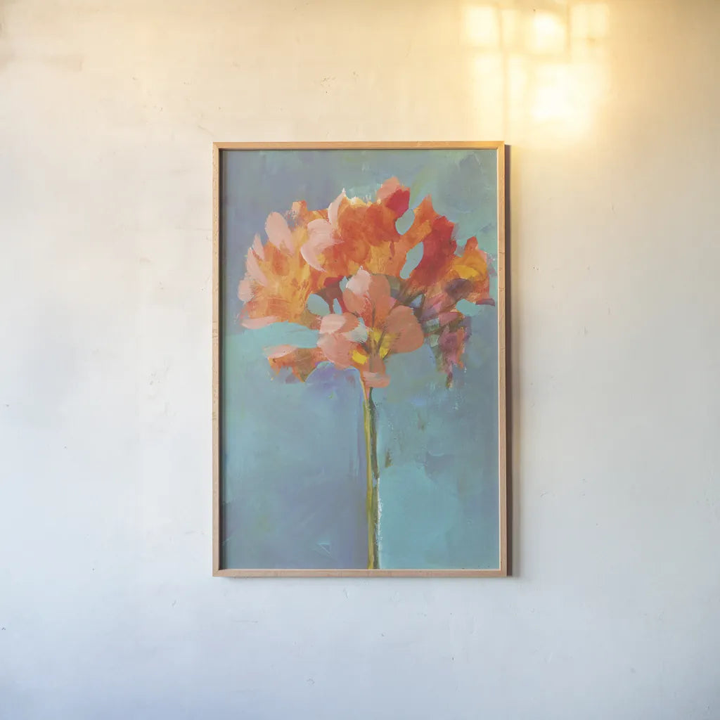 Modern Floral I by Danhui Nai. shown as a paper print in a natural frame. Available as a archival giclee rolled canvas, fine art paper, or poster print. SKU 68227h.