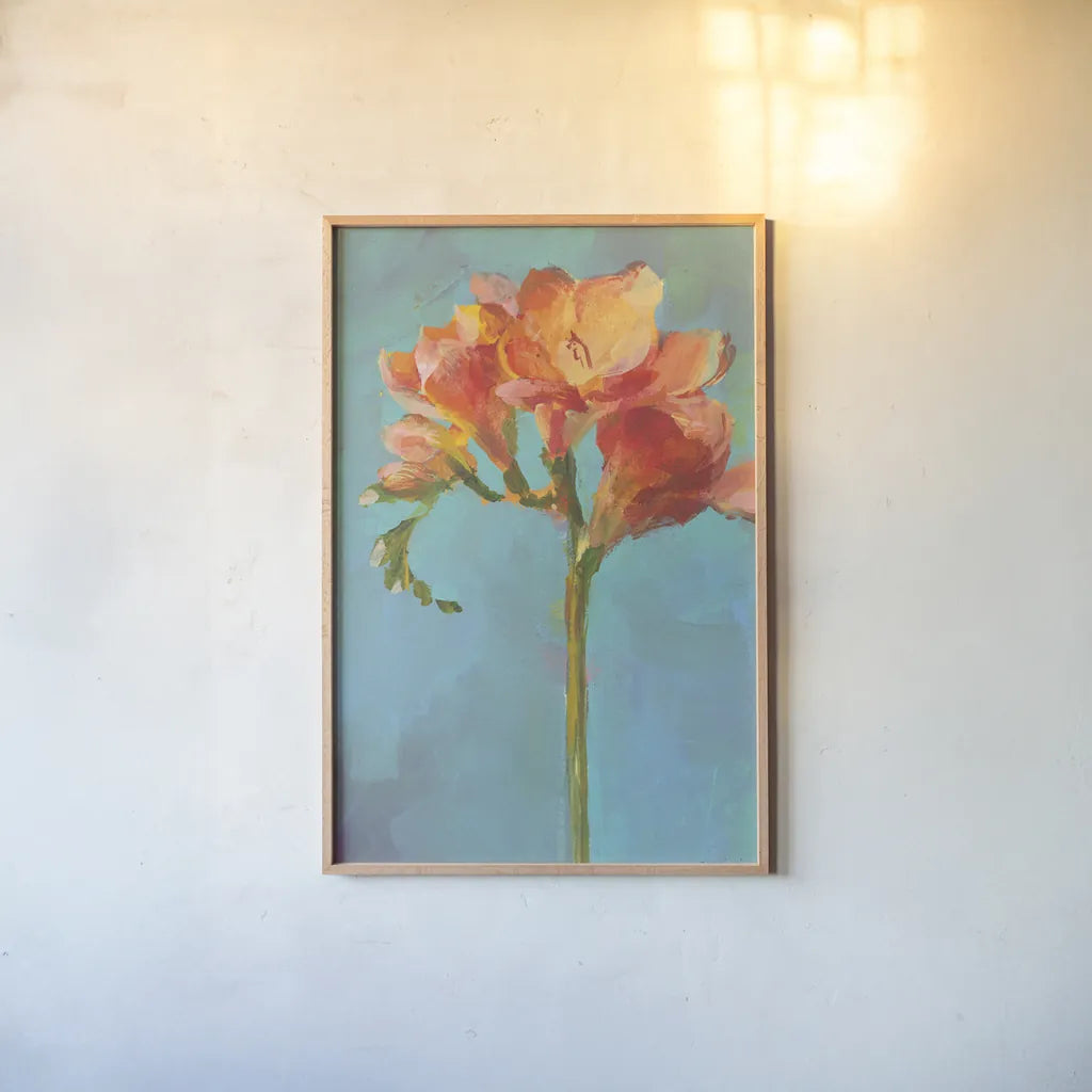 Modern Floral II by Danhui Nai. shown as a paper print in a natural frame. Available as a archival giclee rolled canvas, fine art paper, or poster print. SKU 68228h.