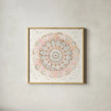 Modern Mandala Square by Danhui Nai. Shown in a natural wood glass frame for a timeless modern aesthetic. Available as an archival giclee rolled canvas, fine art paper, or poster print. SKU 41404a.