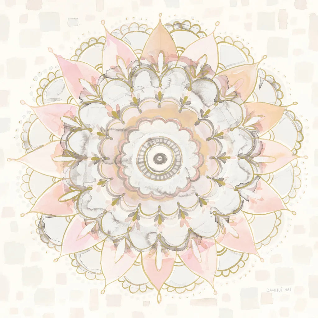 Modern Mandala Square Champagne by Danhui Nai. SKU 43003a. Archival Giclee Fine art print for wall decor.