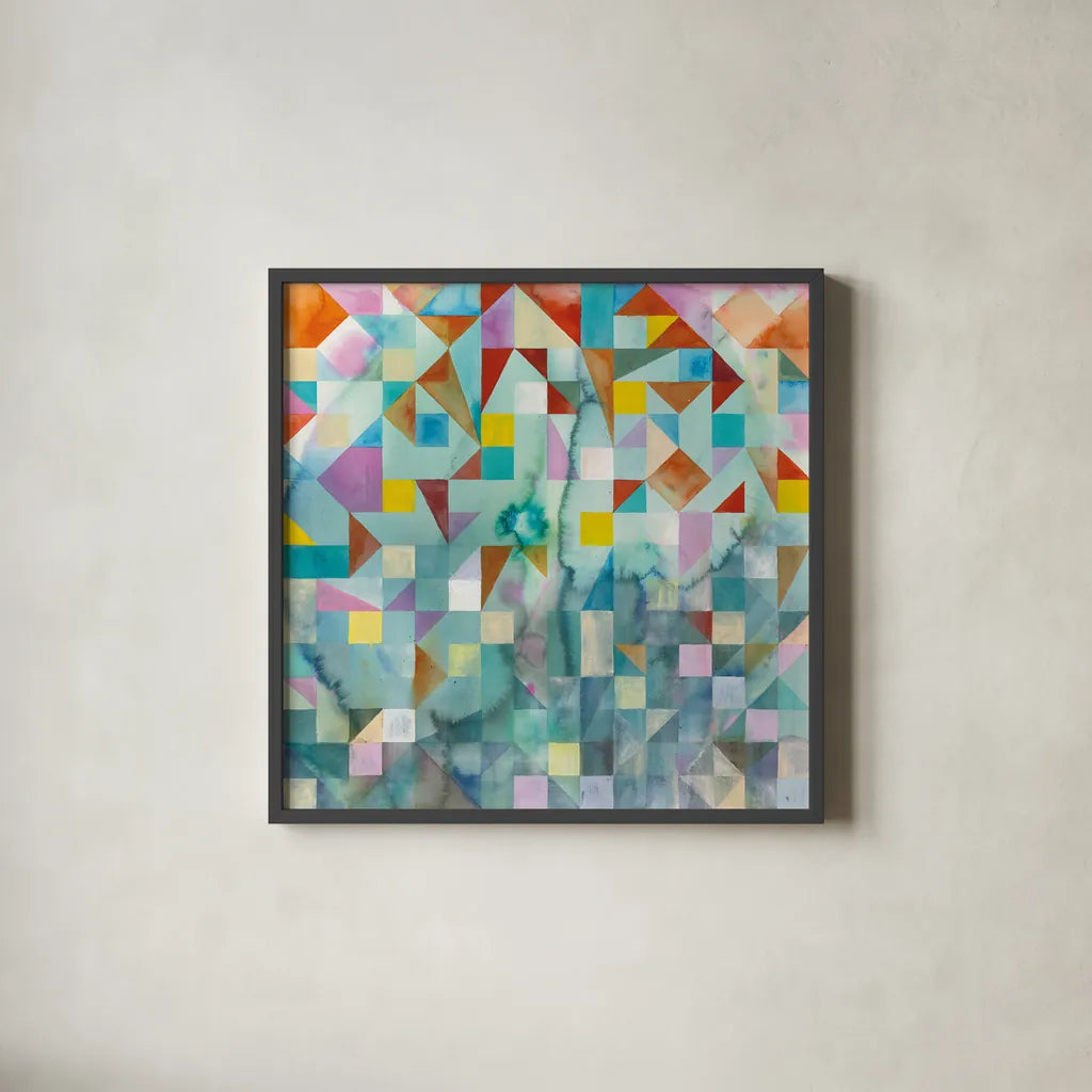 Modern Patchwork by Danhui Nai. Shown in a sleek black glass frame for a contemporary gallery look. Available as an archival giclee rolled canvas, fine art paper, or poster print. SKU 36017a.