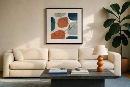 Modern Soul by Danhui Nai. Displayed in a glass frame with matte in a clean modern living room. Available as an archival giclee rolled canvas, fine art paper, or poster print. SKU 79287a.
