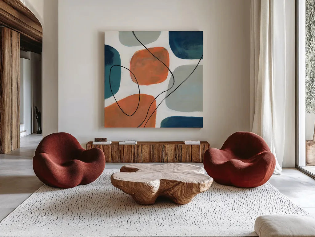 Modern Soul by Danhui Nai. Shown as extra-large giant wall art in a modern living room. Available as an archival giclee rolled canvas, fine art paper, or poster print. SKU 79287a.