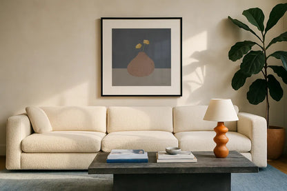 Modern Vessels I by Danhui Nai. Displayed in a glass frame with matte in a clean modern living room. Available as an archival giclee rolled canvas, fine art paper, or poster print. SKU 87783a.