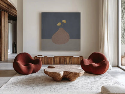 Modern Vessels I by Danhui Nai. Shown as extra-large giant wall art in a modern living room. Available as an archival giclee rolled canvas, fine art paper, or poster print. SKU 87783a.