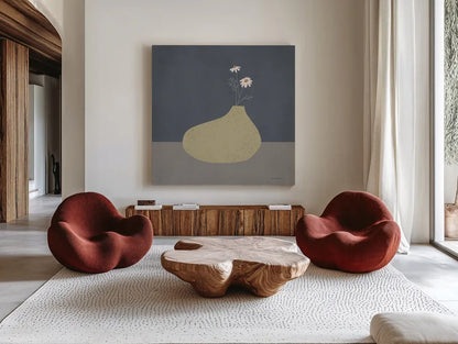 Modern Vessels II by Danhui Nai. Shown as extra-large giant wall art in a modern living room. Available as an archival giclee rolled canvas, fine art paper, or poster print. SKU 87784a.