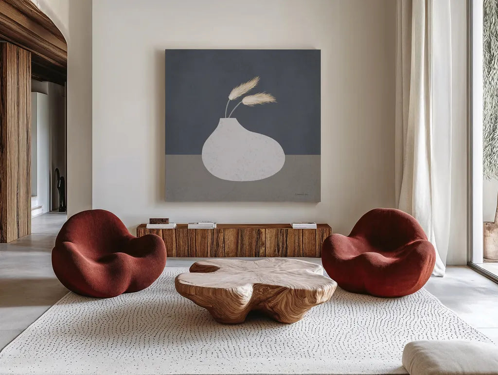 Modern Vessels III by Danhui Nai. Shown as extra-large giant wall art in a modern living room. Available as an archival giclee rolled canvas, fine art paper, or poster print. SKU 87785a.