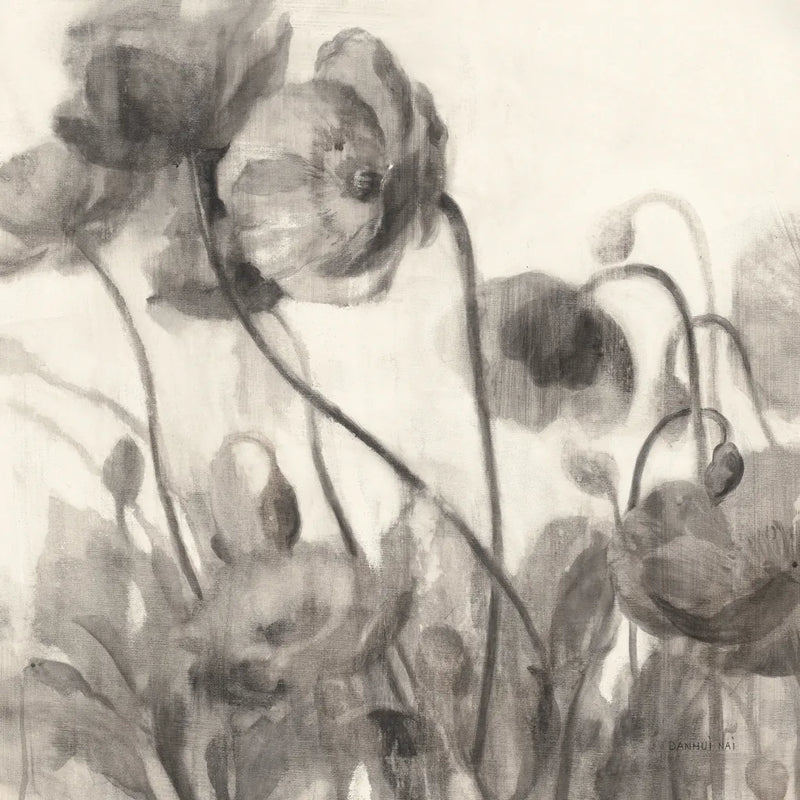 Monochromatic Poppies by Danhui Nai. SKU 99979a. Archival Giclee Fine art print for wall decor.