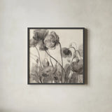 Monochromatic Poppies by Danhui Nai. Shown in a sleek black glass frame for a contemporary gallery look. Available as an archival giclee rolled canvas, fine art paper, or poster print. SKU 99979a.