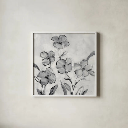 Muted Bloom by Danhui Nai. Shown in a crisp white glass frame for a clean and minimalist style. Available as an archival giclee rolled canvas, fine art paper, or poster print. SKU 92025a.