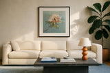 Natural Detail I Blue by Danhui Nai. Displayed in a glass frame with matte in a clean modern living room. Available as an archival giclee rolled canvas, fine art paper, or poster print. SKU 9373a.