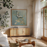 Natural Detail II Blue by Danhui Nai. Shown in a natural wood frame in a cozy modern living room. Available as an archival giclee rolled canvas, fine art paper, or poster print. SKU 61879a.