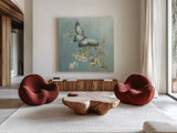Natural Detail II Blue by Danhui Nai. Shown as extra-large giant wall art in a modern living room. Available as an archival giclee rolled canvas, fine art paper, or poster print. SKU 61879a.