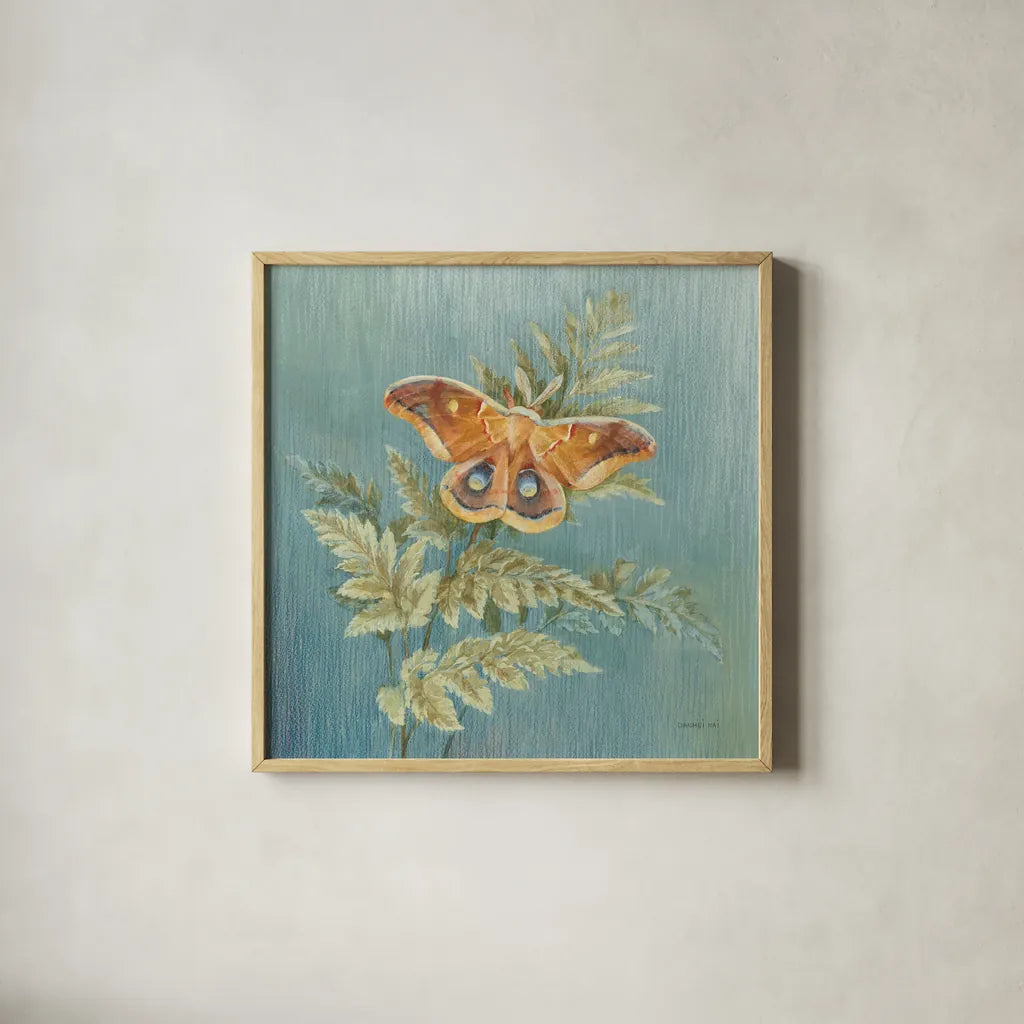 Natural Detail III Blue by Danhui Nai. Shown in a natural wood glass frame for a timeless modern aesthetic. Available as an archival giclee rolled canvas, fine art paper, or poster print. SKU 61880a.