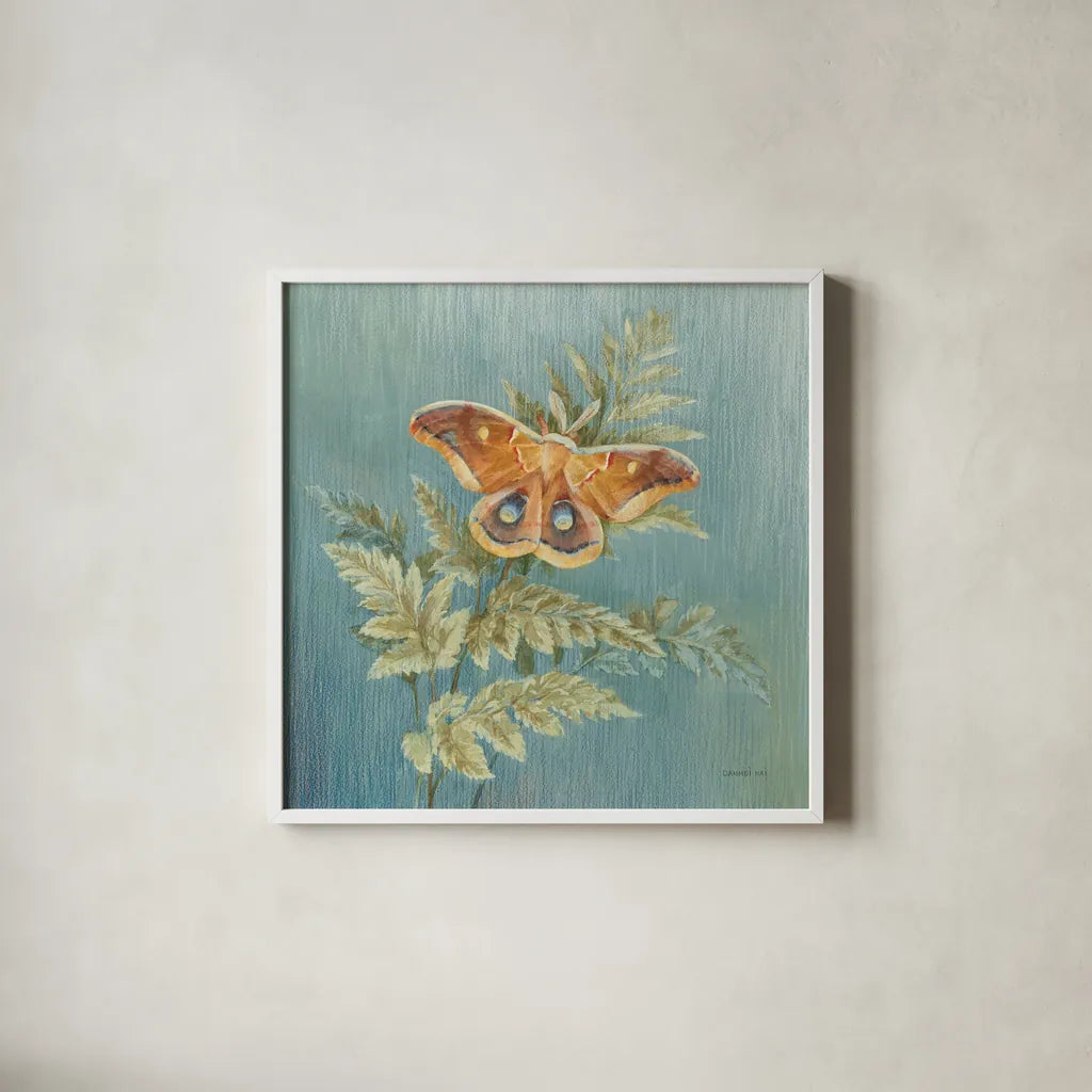 Natural Detail III Blue by Danhui Nai. Shown in a crisp white glass frame for a clean and minimalist style. Available as an archival giclee rolled canvas, fine art paper, or poster print. SKU 61880a.