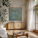 Natural Detail IV Blue by Danhui Nai. Shown in a natural wood frame in a cozy modern living room. Available as an archival giclee rolled canvas, fine art paper, or poster print. SKU 61881a.