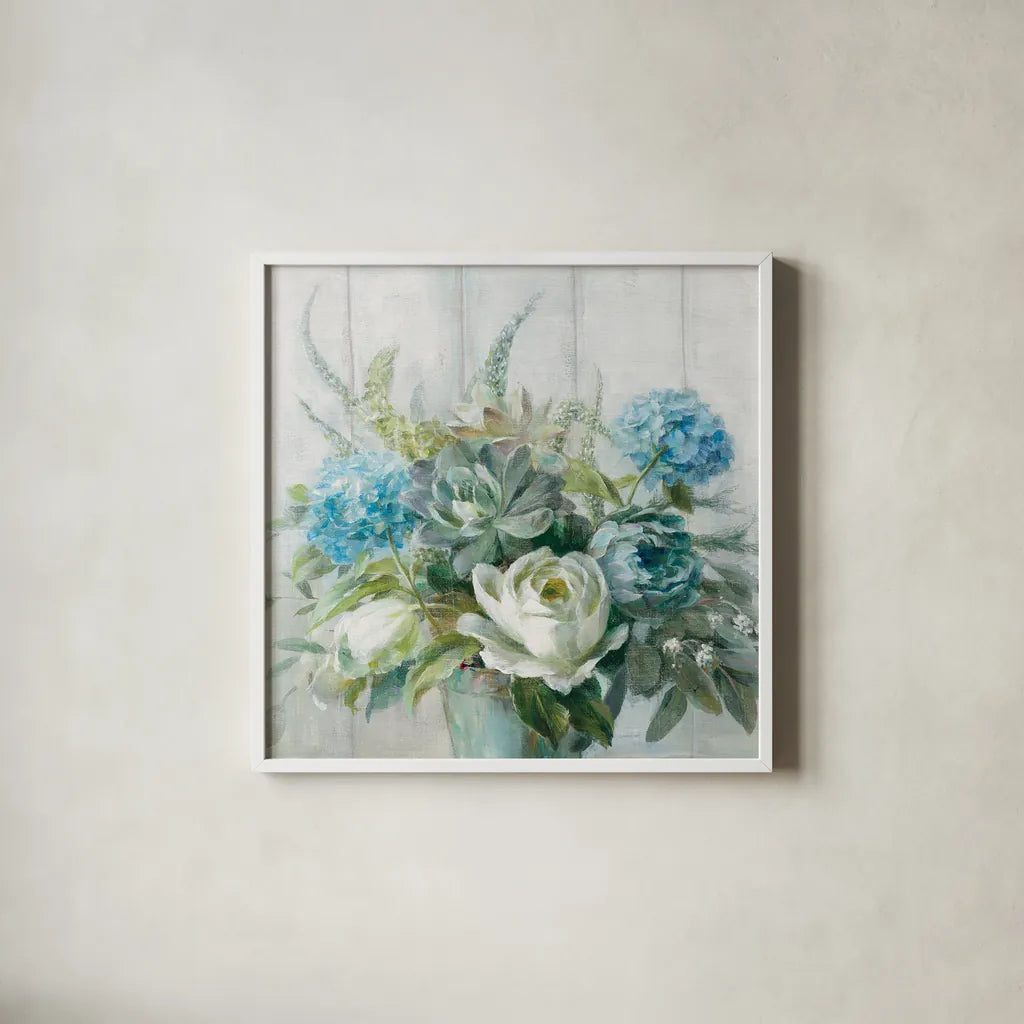 Natural Elegance Crop by Danhui Nai. Shown in a crisp white glass frame for a clean and minimalist style. Available as an archival giclee rolled canvas, fine art paper, or poster print. SKU 37348a.