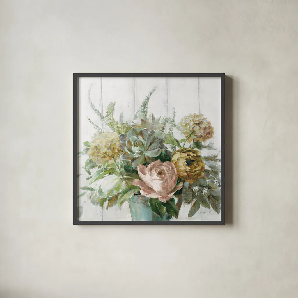 Natural Elegance Fall Crop by Danhui Nai. Shown in a sleek black glass frame for a contemporary gallery look. Available as an archival giclee rolled canvas, fine art paper, or poster print. SKU 58735a.