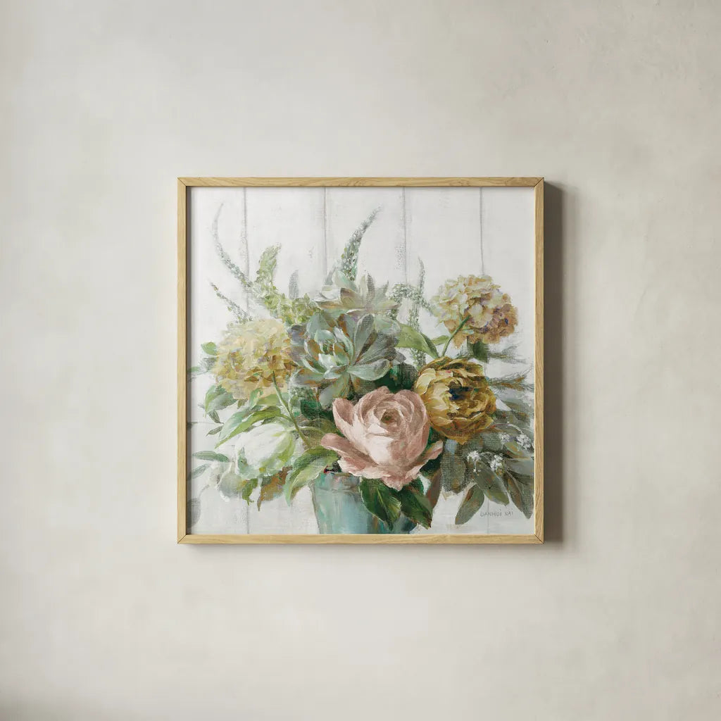 Natural Elegance Fall Crop by Danhui Nai. Shown in a natural wood glass frame for a timeless modern aesthetic. Available as an archival giclee rolled canvas, fine art paper, or poster print. SKU 58735a.