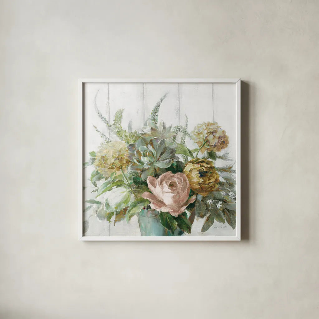Natural Elegance Fall Crop by Danhui Nai. Shown in a crisp white glass frame for a clean and minimalist style. Available as an archival giclee rolled canvas, fine art paper, or poster print. SKU 58735a.