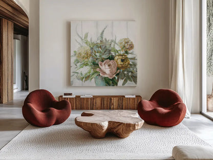 Natural Elegance Fall Crop by Danhui Nai. Shown as extra-large giant wall art in a modern living room. Available as an archival giclee rolled canvas, fine art paper, or poster print. SKU 58735a.