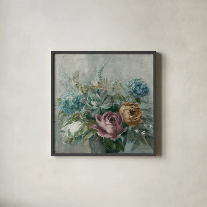 Natural Elegance Fall Dark on Gray Crop by Danhui Nai. Shown in a sleek black glass frame for a contemporary gallery look. Available as an archival giclee rolled canvas, fine art paper, or poster print. SKU 87819a.
