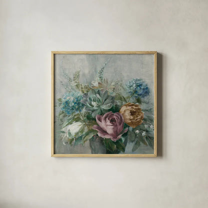 Natural Elegance Fall Dark on Gray Crop by Danhui Nai. Shown in a natural wood glass frame for a timeless modern aesthetic. Available as an archival giclee rolled canvas, fine art paper, or poster print. SKU 87819a.
