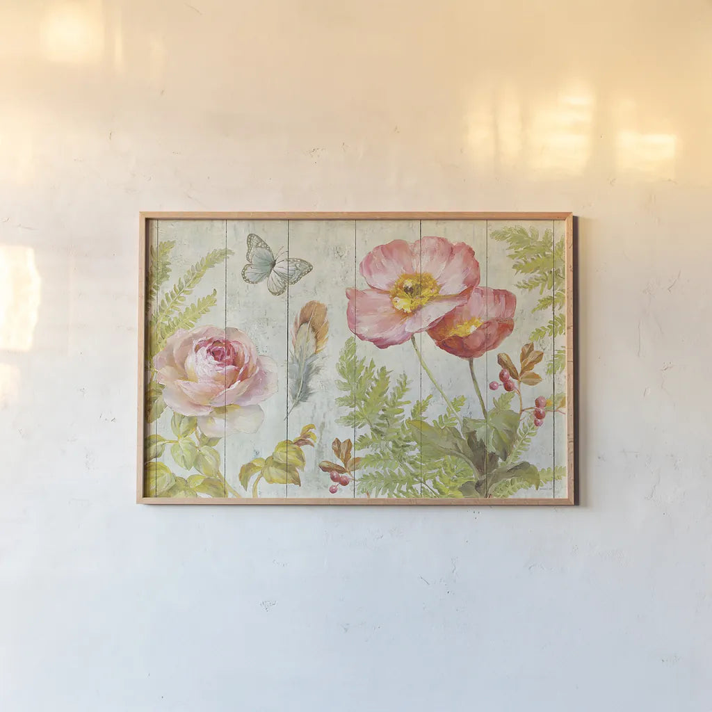 Natural Flora V by Danhui Nai. shown as a paper print in a natural frame. Available as a archival giclee rolled canvas, fine art paper, or poster print. SKU 22626i.