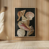 Nautical Shell Toss II by Danhui Nai. shown as over sized large wall art. Available as an archival giclee rolled canvas, fine art paper, or poster print. SKU 104796h.