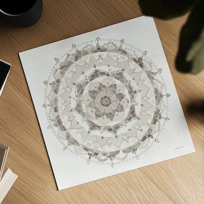 Neutral Mandala by Danhui Nai. Shown as a detailed flat fine art print, highlighting archival giclee quality. Available as an archival giclee rolled canvas, fine art paper, or poster print. SKU 42193a.