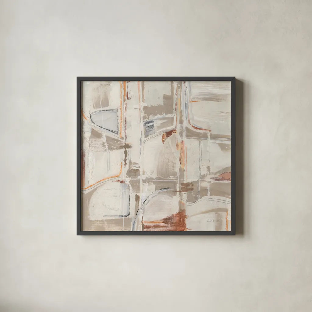 Neutral Nirvana by Danhui Nai. Shown in a sleek black glass frame for a contemporary gallery look. Available as an archival giclee rolled canvas, fine art paper, or poster print. SKU 85209a.