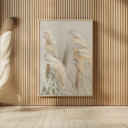 Neutral Pampas Grasses III by Danhui Nai. shown as over sized large wall art. Available as an archival giclee rolled canvas, fine art paper, or poster print. SKU 81067h.