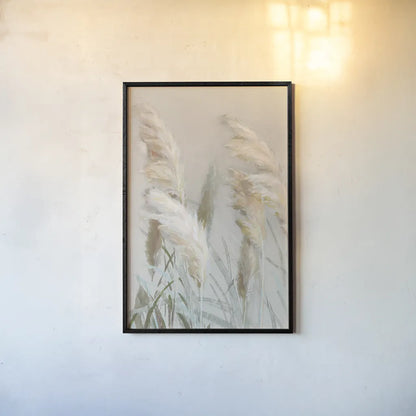Neutral Pampas Grasses III by Danhui Nai. shown as a paper print in a black flame. Available as a archival giclee rolled canvas, fine art paper, or poster print. SKU 81067h.