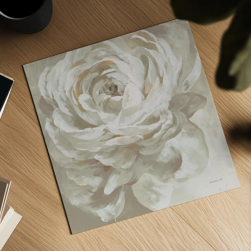 Neutral Rose by Danhui Nai. Shown as a detailed flat fine art print, highlighting archival giclee quality. Available as an archival giclee rolled canvas, fine art paper, or poster print. SKU 77168a.