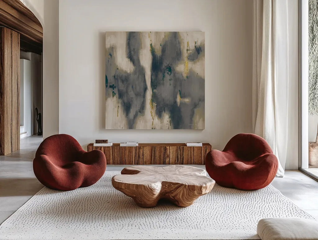 Neutral Texture I by Danhui Nai. Shown as extra-large giant wall art in a modern living room. Available as an archival giclee rolled canvas, fine art paper, or poster print. SKU 65136a.