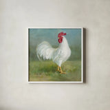 Noble Rooster I by Danhui Nai. Shown in a crisp white glass frame for a clean and minimalist style. Available as an archival giclee rolled canvas, fine art paper, or poster print. SKU 18532a.
