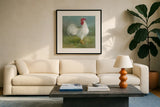 Noble Rooster I by Danhui Nai. Displayed in a glass frame with matte in a clean modern living room. Available as an archival giclee rolled canvas, fine art paper, or poster print. SKU 18532a.