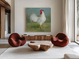 Noble Rooster I by Danhui Nai. Shown as extra-large giant wall art in a modern living room. Available as an archival giclee rolled canvas, fine art paper, or poster print. SKU 18532a.