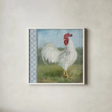 Noble Rooster I Vintage by Danhui Nai. Shown in a crisp white glass frame for a clean and minimalist style. Available as an archival giclee rolled canvas, fine art paper, or poster print. SKU 19109a.