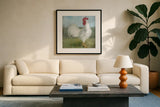 Noble Rooster I Vintage No Border by Danhui Nai. Displayed in a glass frame with matte in a clean modern living room. Available as an archival giclee rolled canvas, fine art paper, or poster print. SKU 15646a.