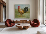 Noble Rooster II by Danhui Nai. Shown as extra-large giant wall art in a modern living room. Available as an archival giclee rolled canvas, fine art paper, or poster print. SKU 18533a.