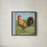 Noble Rooster II Vintage by Danhui Nai. Shown in a sleek black glass frame for a contemporary gallery look. Available as an archival giclee rolled canvas, fine art paper, or poster print. SKU 19110a.