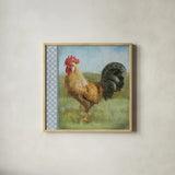Noble Rooster II Vintage by Danhui Nai. Shown in a natural wood glass frame for a timeless modern aesthetic. Available as an archival giclee rolled canvas, fine art paper, or poster print. SKU 19110a.