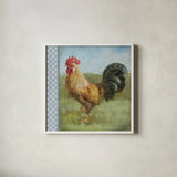 Noble Rooster II Vintage by Danhui Nai. Shown in a crisp white glass frame for a clean and minimalist style. Available as an archival giclee rolled canvas, fine art paper, or poster print. SKU 19110a.