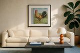 Noble Rooster II Vintage by Danhui Nai. Displayed in a glass frame with matte in a clean modern living room. Available as an archival giclee rolled canvas, fine art paper, or poster print. SKU 19110a.